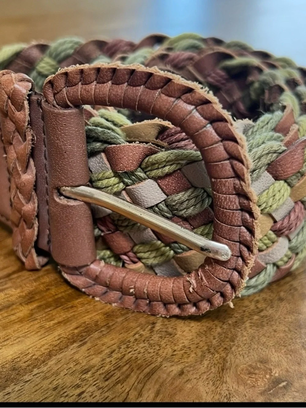 Hollister Braided Leather & Woven Belt in Brown and Green